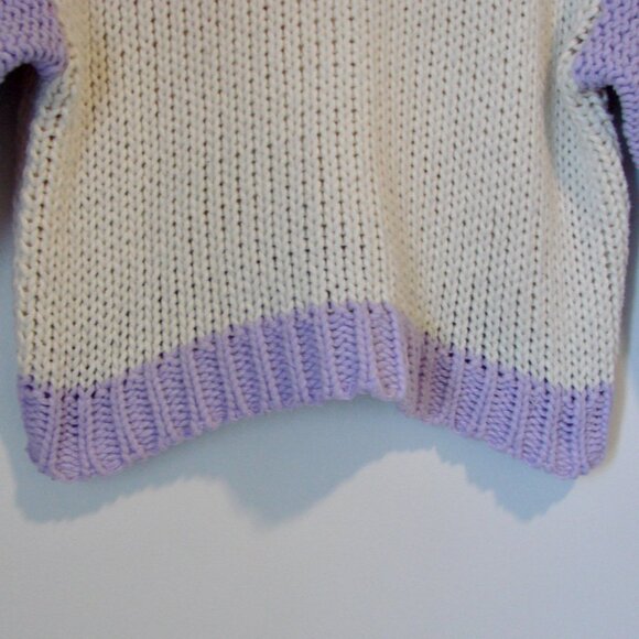 Dreams Chunky Knit Sweater Colourblock Purple Pink Cream Mock Neck Size Small - Picture 6 of 12